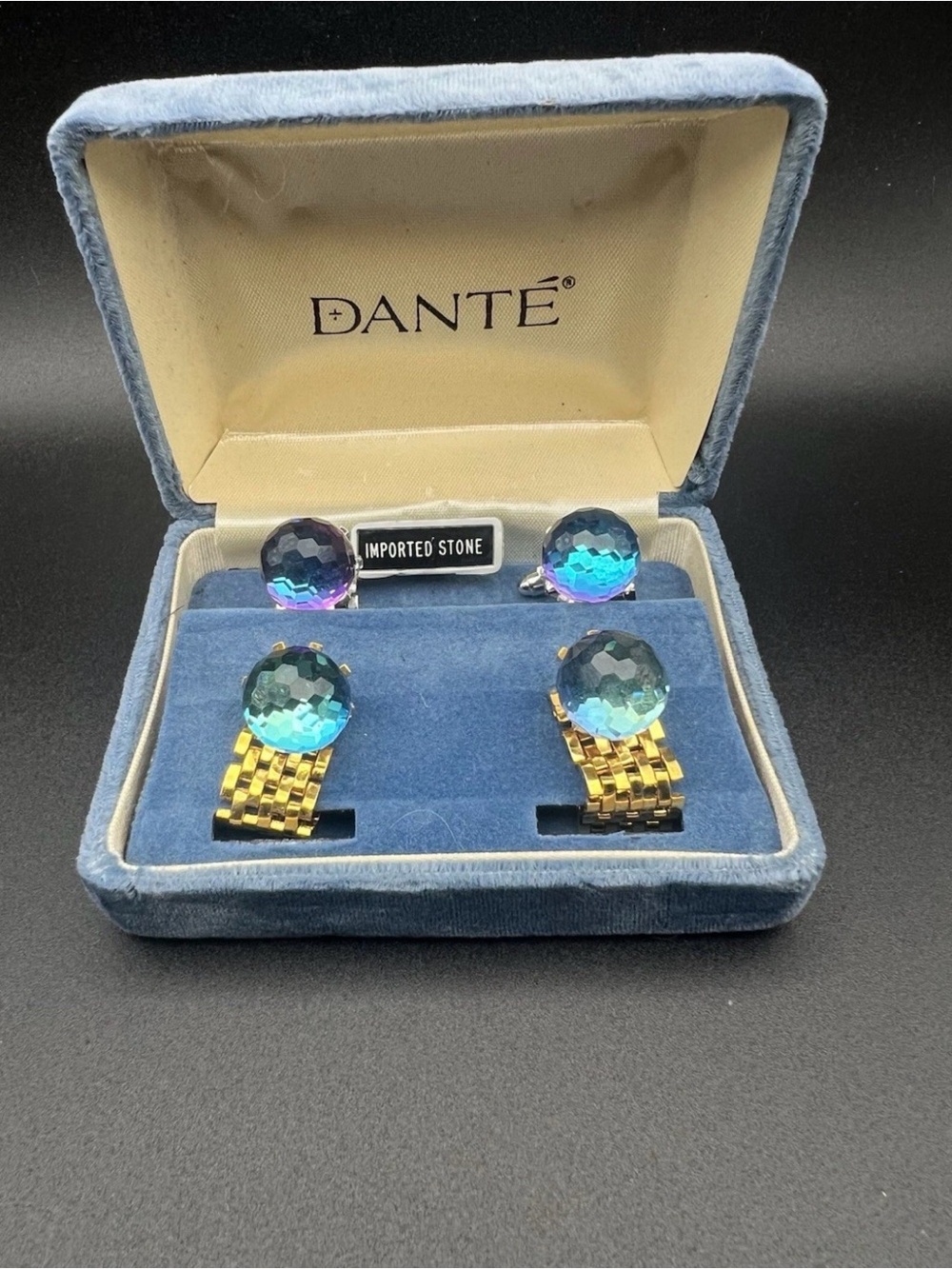Vtg Dante Lot 2 Cufflinks Gold & Silver Tone Mesh Wrap Color Shift Original Box